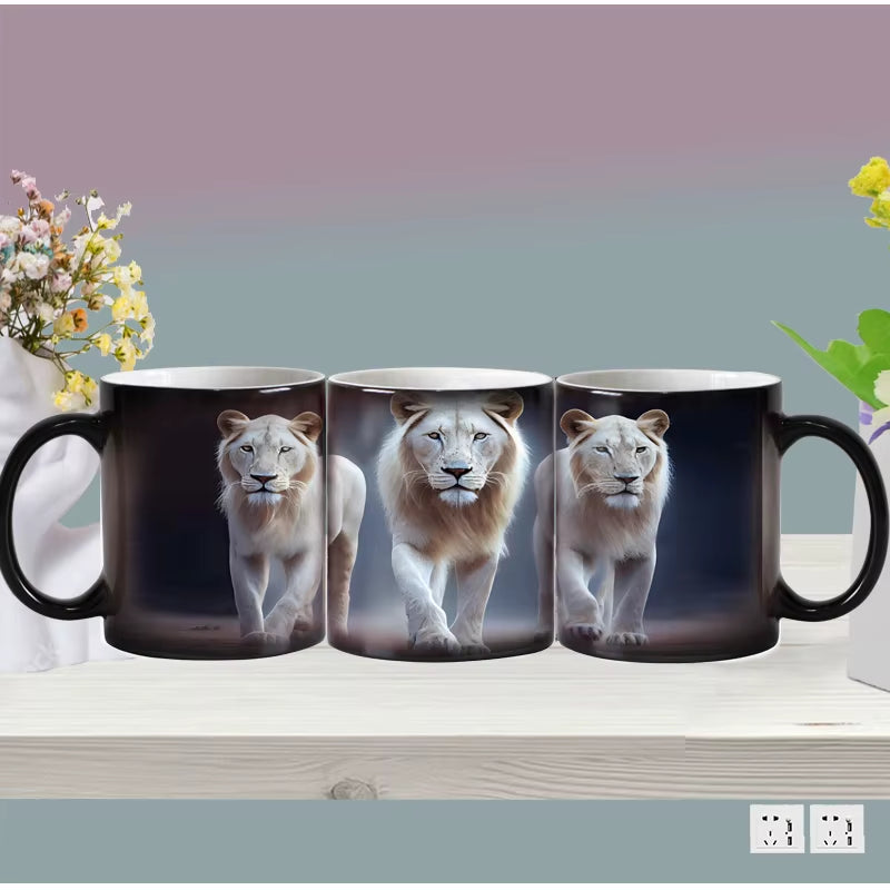 "WildHeat Magic Mug – Color-Changing Lion & Tiger Cup"