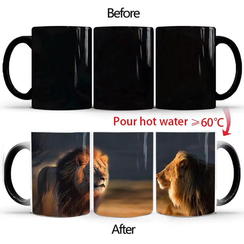 "WildHeat Magic Mug – Color-Changing Lion & Tiger Cup"