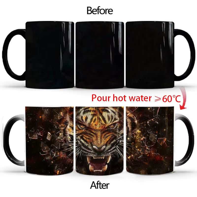"WildHeat Magic Mug – Color-Changing Lion & Tiger Cup"