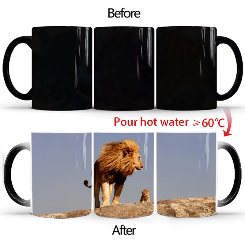 "WildHeat Magic Mug – Color-Changing Lion & Tiger Cup"