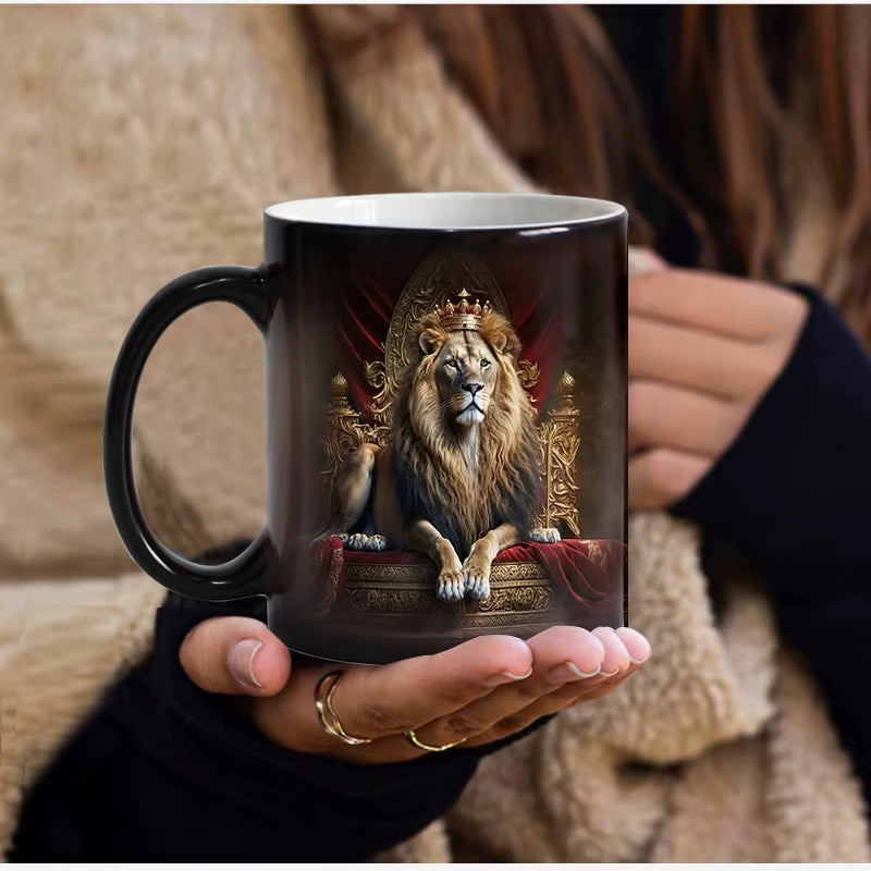 "WildHeat Magic Mug – Color-Changing Lion & Tiger Cup"