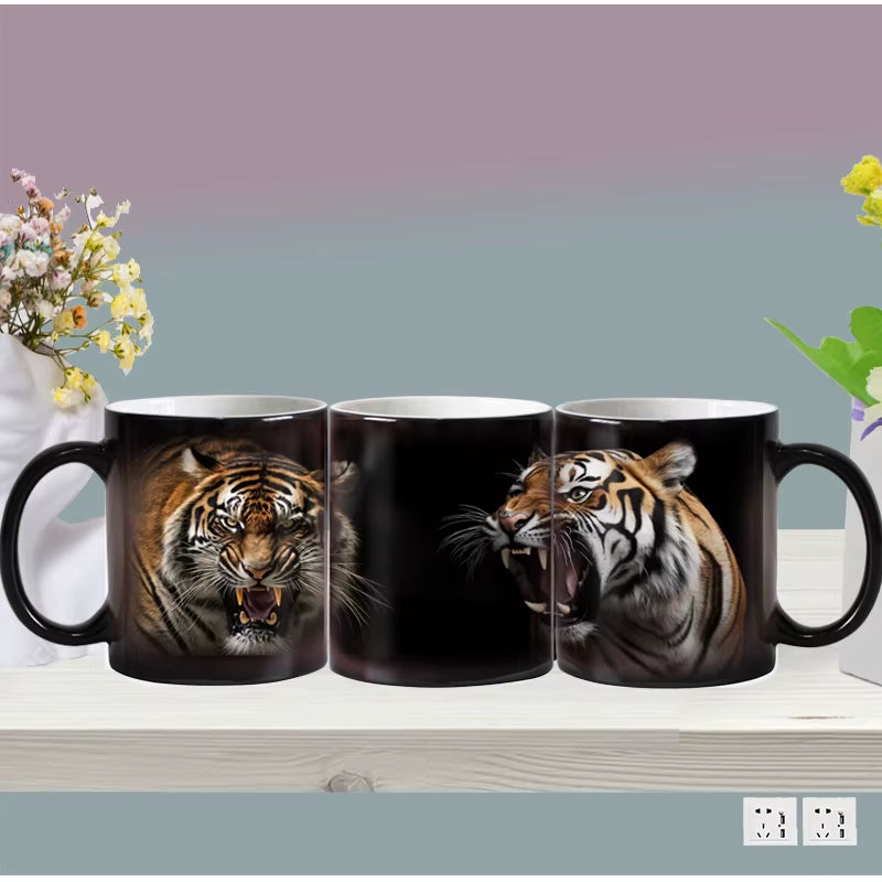 "WildHeat Magic Mug – Color-Changing Lion & Tiger Cup"