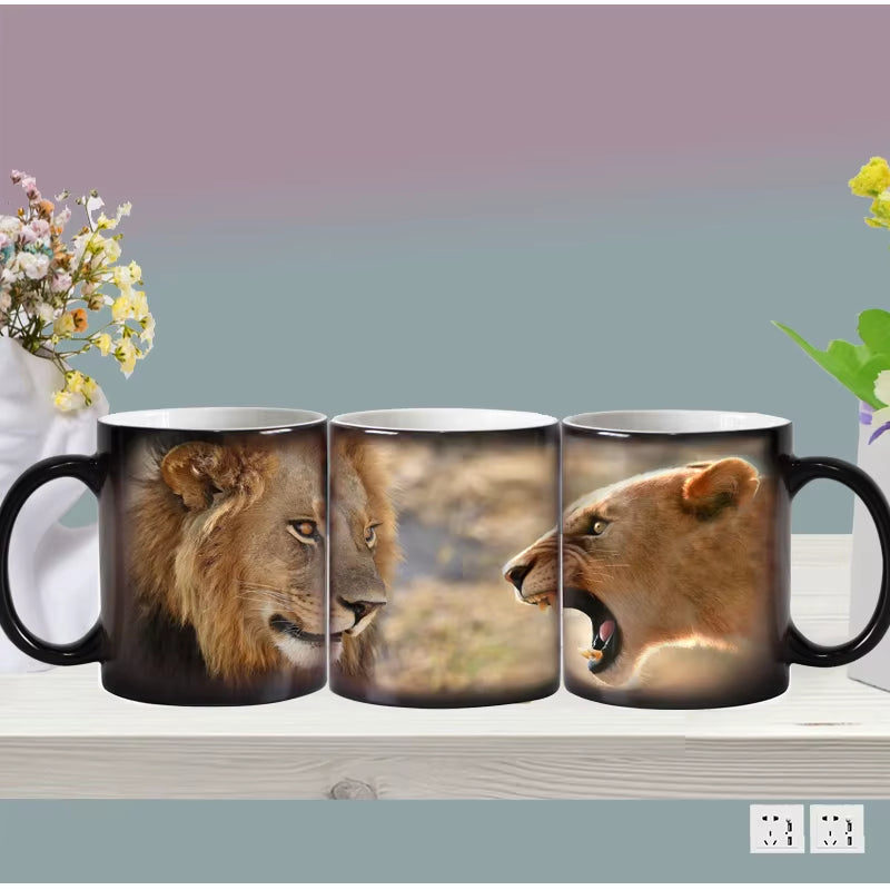 "WildHeat Magic Mug – Color-Changing Lion & Tiger Cup"