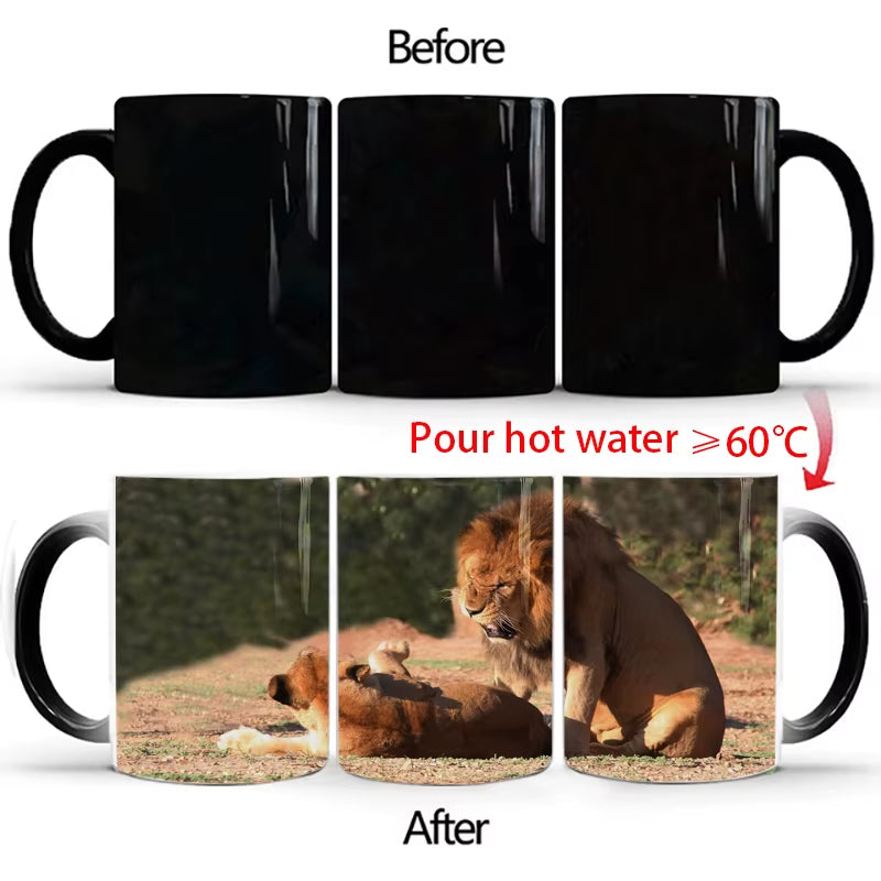 "WildHeat Magic Mug – Color-Changing Lion & Tiger Cup"