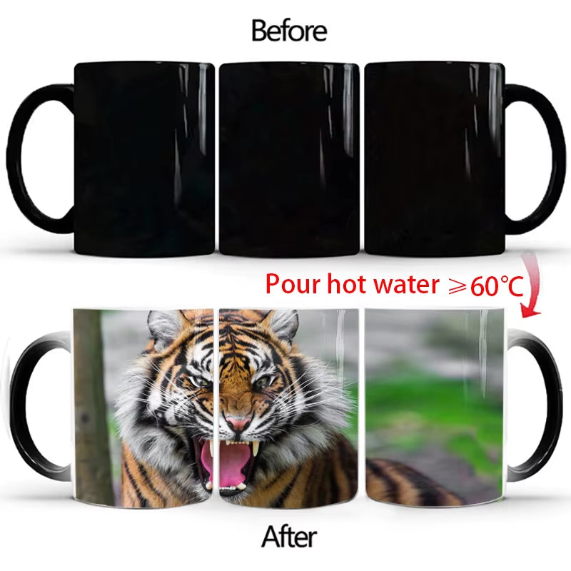 "WildHeat Magic Mug – Color-Changing Lion & Tiger Cup"