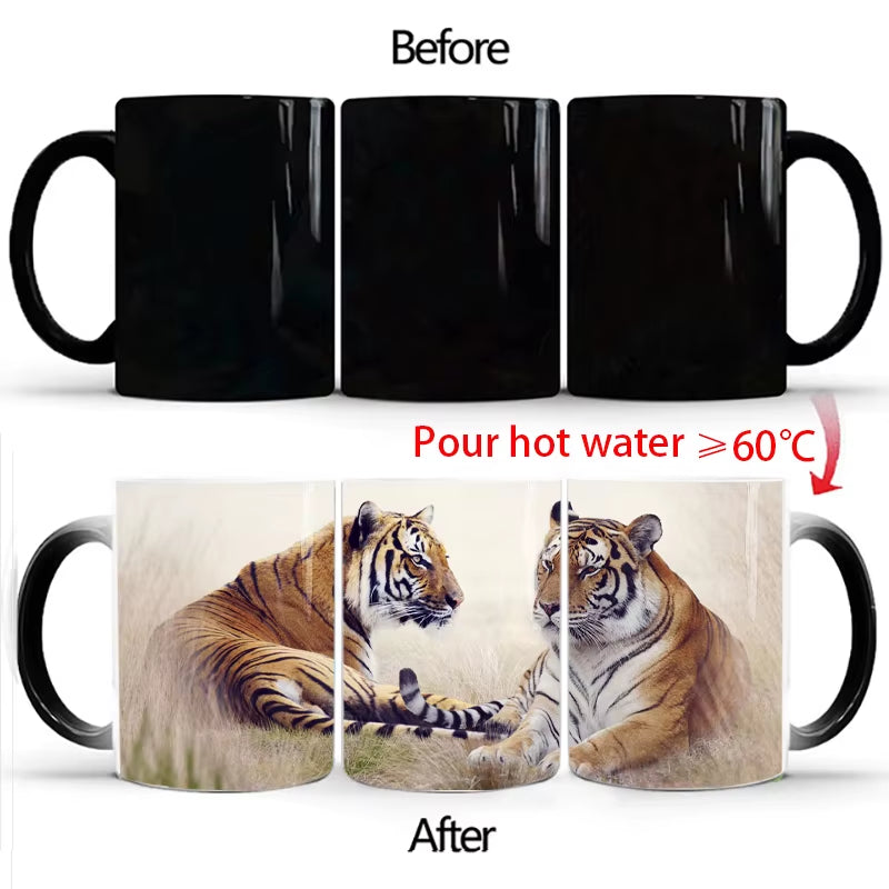 "WildHeat Magic Mug – Color-Changing Lion & Tiger Cup"