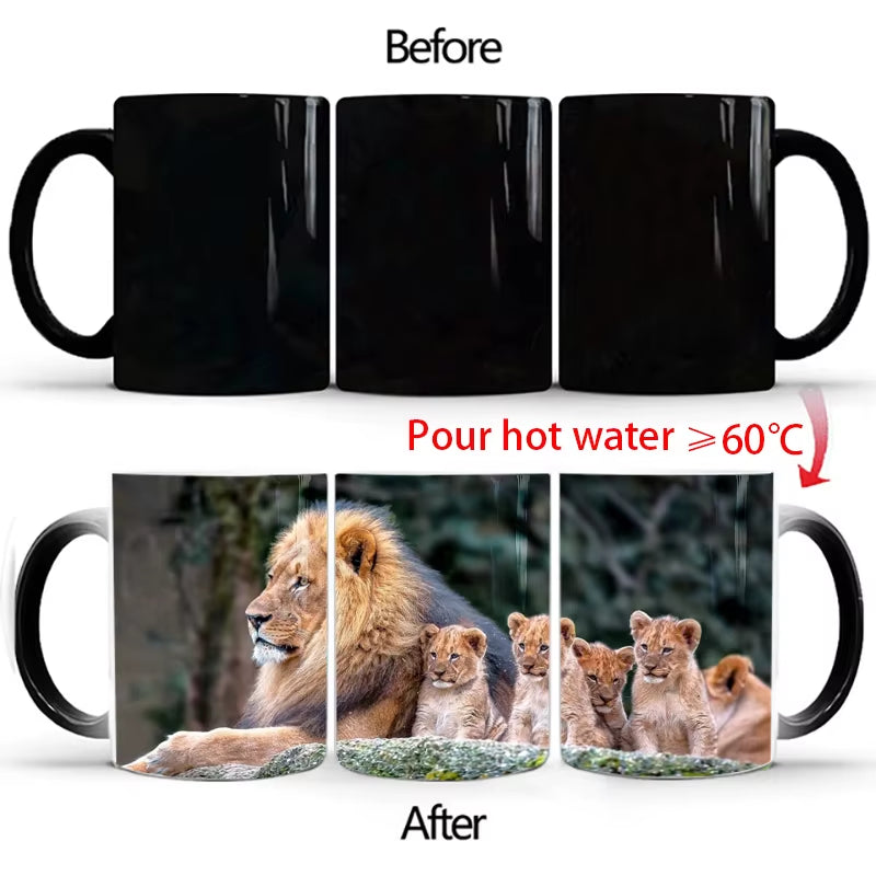 "WildHeat Magic Mug – Color-Changing Lion & Tiger Cup"