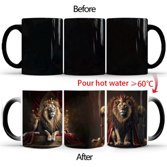 "WildHeat Magic Mug – Color-Changing Lion & Tiger Cup"