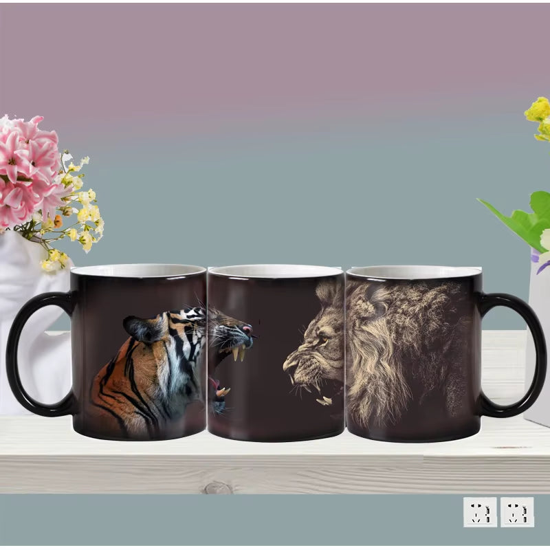 "WildHeat Magic Mug – Color-Changing Lion & Tiger Cup"