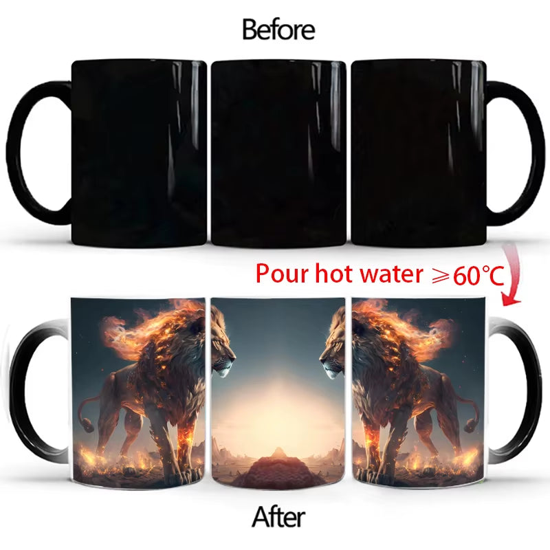 "WildHeat Magic Mug – Color-Changing Lion & Tiger Cup"