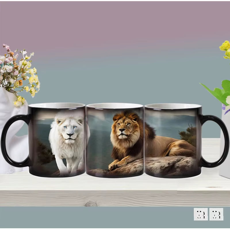 "WildHeat Magic Mug – Color-Changing Lion & Tiger Cup"