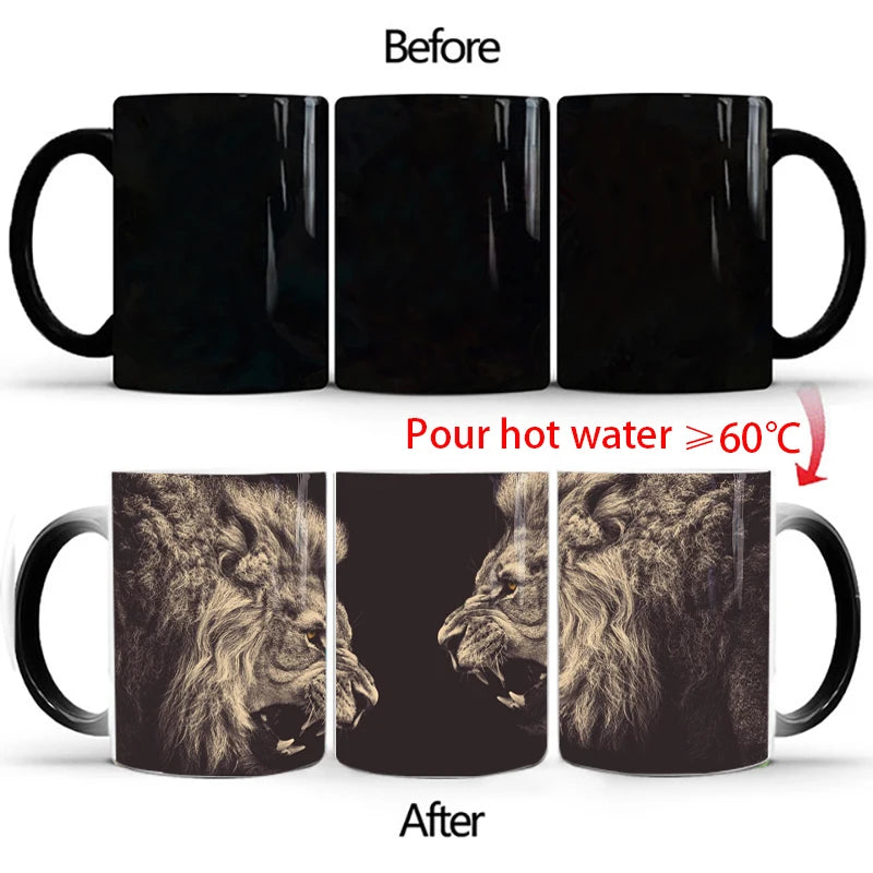 "WildHeat Magic Mug – Color-Changing Lion & Tiger Cup"