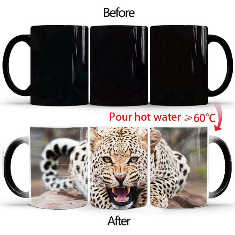 "WildHeat Magic Mug – Color-Changing Lion & Tiger Cup"