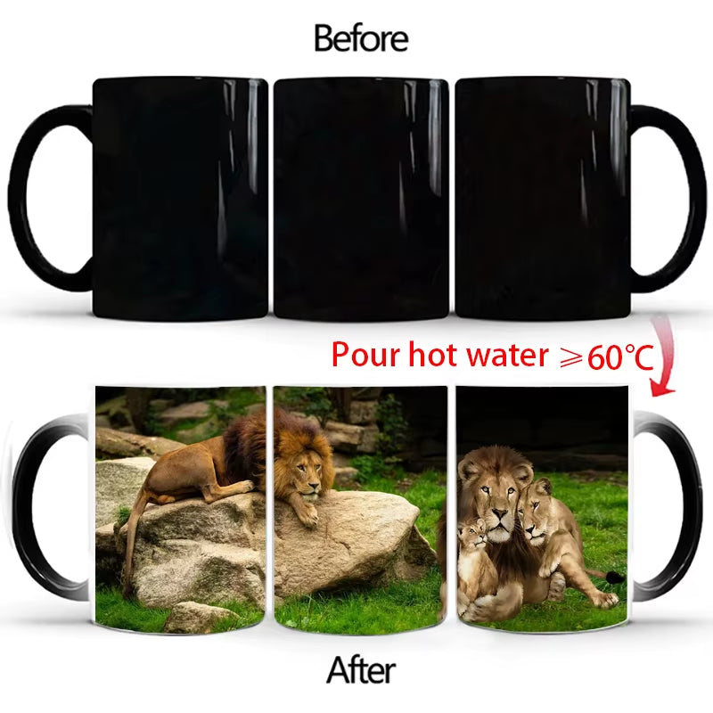 "WildHeat Magic Mug – Color-Changing Lion & Tiger Cup"
