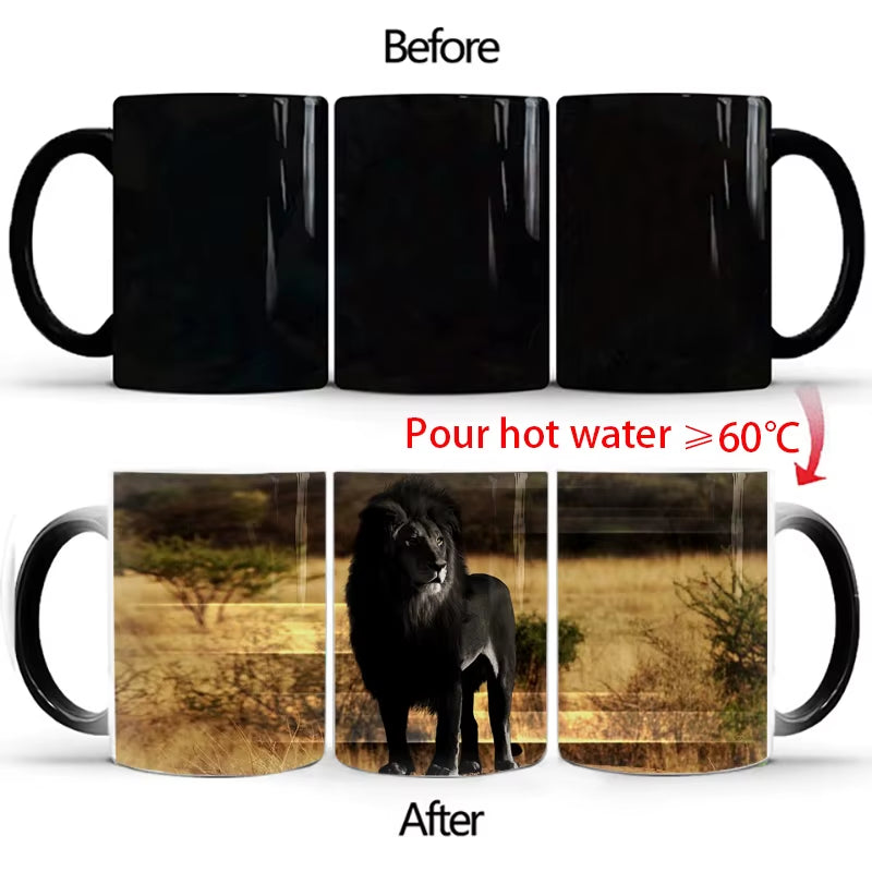 "WildHeat Magic Mug – Color-Changing Lion & Tiger Cup"